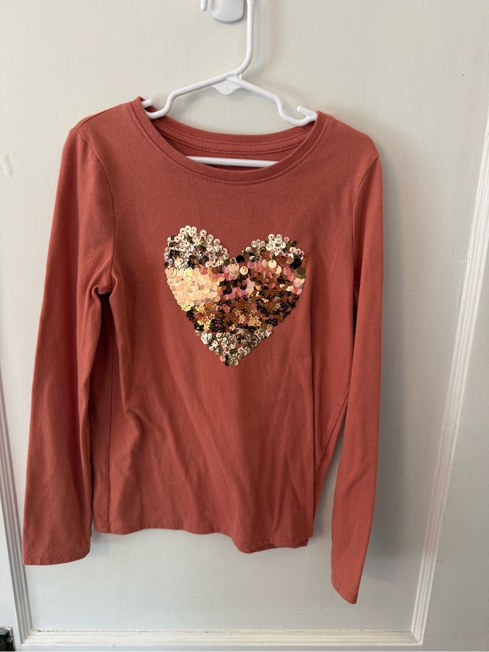 jumping beans Rust Long-Sleeve Top with Reversible Sequin Heart